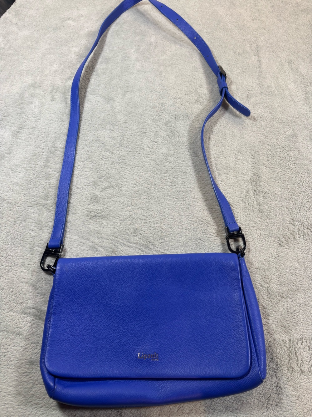 Lipault Paris Royal Blue 100% Cowhide Leather Flap Crossbody Bag